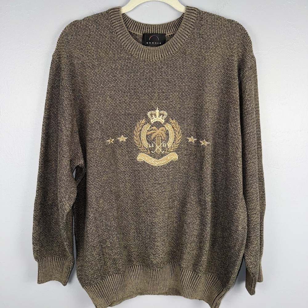 Vintage Bogner Sweater With Crest Men's Large Crewneck Cotton Blend *READ